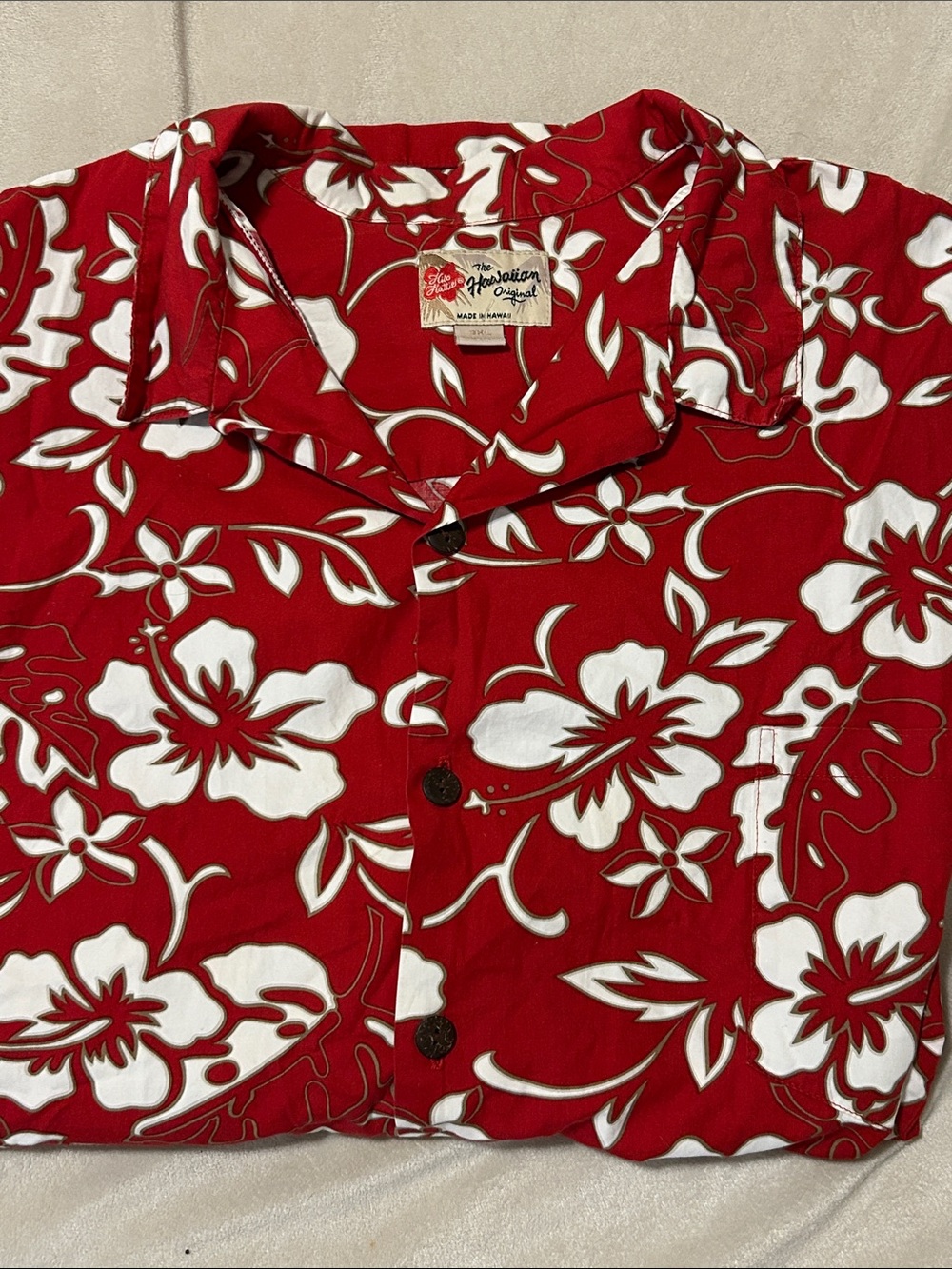 Hilo Hattie Hawaiian Shirt Mens 3XL XXXL Red White Hibiscus Aloha Camp Cotton